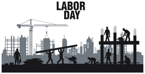 Naklejka premium Labor day construction workers silhouette