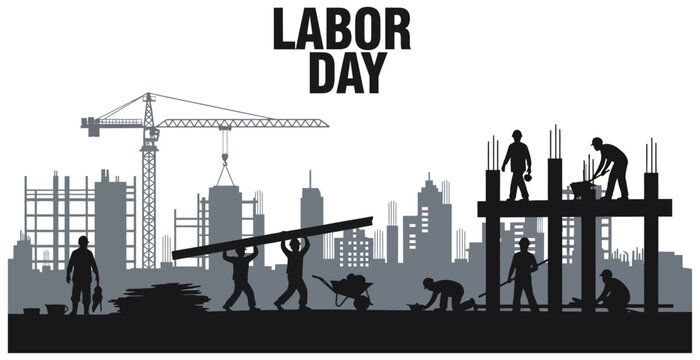 Labor day construction workers silhouette
