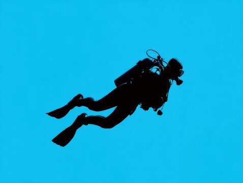 diver jumping silhouette isolated on a light blue background