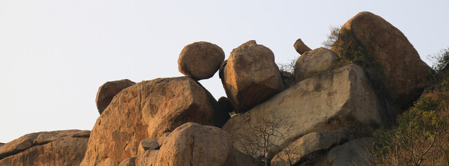 Unique  balancing boulder in Basapur, Hampi, India. © u.perreten