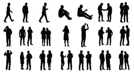 Collection of diverse black silhouettes depicting people in various interactions