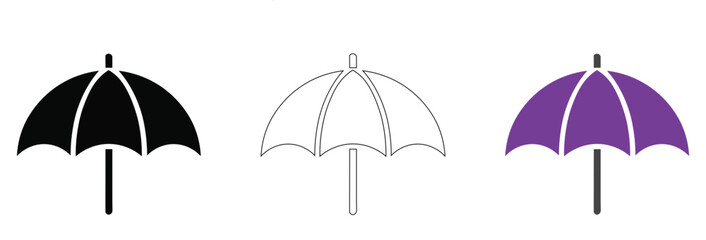 Vector umbrella icons set black filled white outline purple rain protection weather open closed parasol simple line illustration collection © Mustafa Gfx