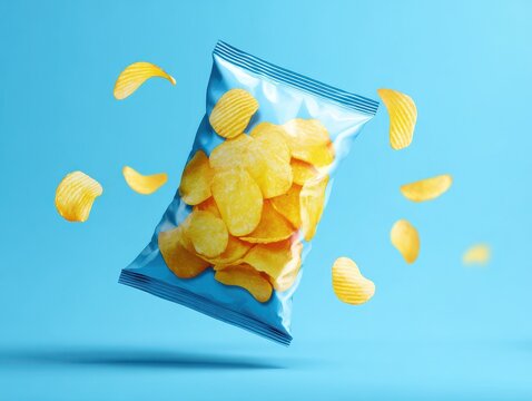 snack package mockup isolated on a light blue background