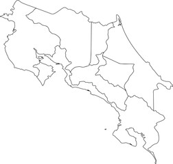 Fototapeta premium Detailed outlined map of Costa Rica with provincial boundaries vector illustration 