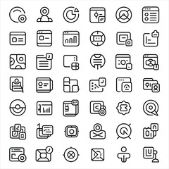 Fototapeta premium Collection of modern outline icons representing various business and technology concepts