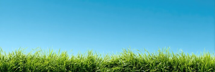 Fototapeta premium Vibrant Green Grass and Clear Blue Sky Background.
