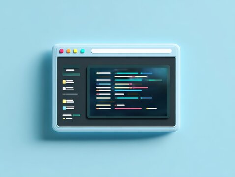 code window html css mockup isolated on a light blue background