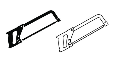 Two handsaws depicted in black and white showcasing tool design