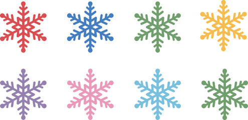 Colorful snowflake icon set isolated on white background winter Christmas decoration symbol collection