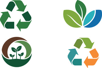 Obraz premium Eco recycling and green leaf environmental sustainability icons set for nature conservation concept