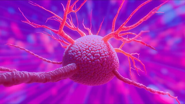 Conceptual cancer cell or neuron like biological cell, microscopic medical illustration