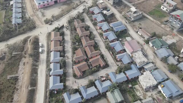 Aerial Drone View of New Housing Settlement for Squatter Community in Jhapa, Nepal