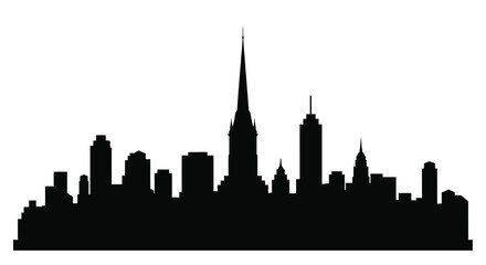 Fototapeta premium Black silhouette of a city skyline featuring a prominent spire