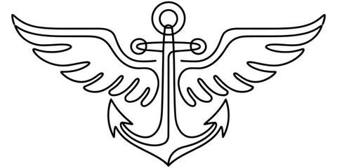 Anchor With Wings Continuous Line Art Vector Nautical Symbol