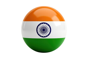 Glossy spherical India flag emblem on transparent background, symbol of patriotism and national pride isolated on transparent background