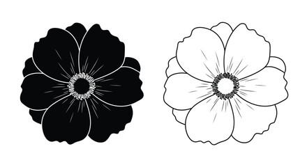 Two anemone flowers one dark and one light in a minimalist style © Nasima