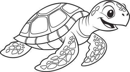 Cute turtle coloring page with patterned shell and flippers sea turtle cartoon turtle © Stock Fire