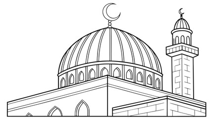 Islamic mosque with dome and minaret coloring page crescent moon © Vector KIng