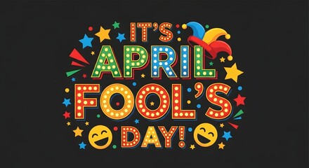 Obraz premium Colorful april fools day message with jester hat and emoticons