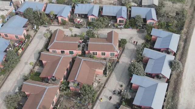 Aerial Drone View of New Housing Settlement for Squatter Community in Jhapa, Nepal