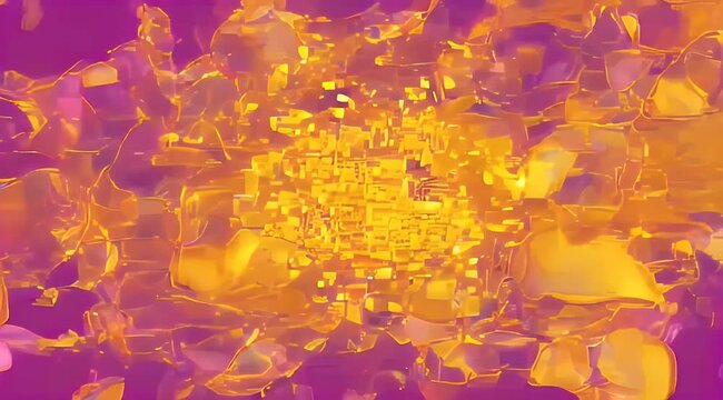 Energetic abstract bursts of golden light and purple hues create a vibrant, dynamic, and textured visual