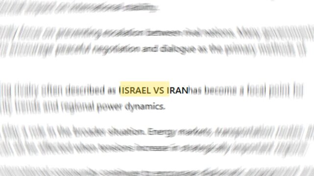 Concept animation illustrating geopolitical tension between Israel and Iran. Middle East conflict theme with news style background representing global crisis, military escalation and international rel