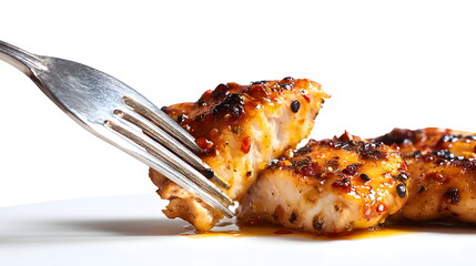 grilled chicken on a fork