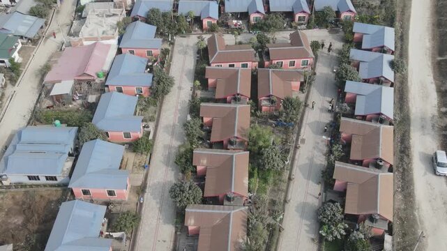 Aerial Drone View of New Housing Settlement for Squatter Community in Jhapa, Nepal