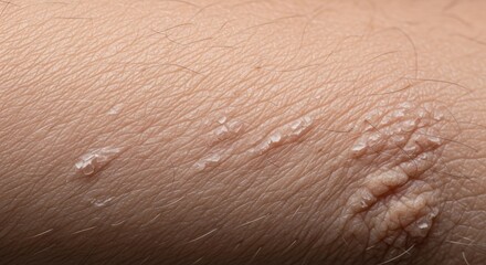 Fototapeta premium Close up view of dry flaky skin near elbow joint. Concept of dermatology dryness eczema and irritation.