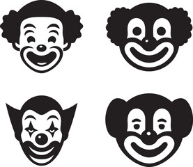 Set of funny clown faces vector illustrations, traditional circus costume characters