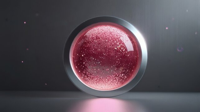 Pink Glitter Sci Fi Style Round Button Control Element with Shiny Depth