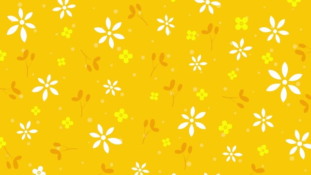 Yellow background with white and yellow flowers and leaves