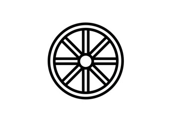 Obraz premium Black and white line drawing of a wheel with eight spokes and a central hub