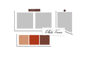 Modern collage photo frame template with color palette isolated on transparent background