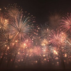 Fototapeta premium Brilliant bursts of luminous pyrotechnics illuminate the dark night sky