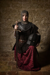 Naklejka premium Female knight with chain mail headgear