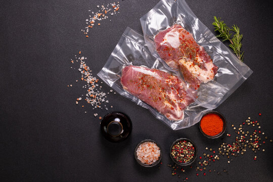 Preparing raw pork meat for sous vide cooking