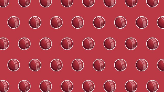 eamless Animated Cricket Ball Pattern Background with Red Leather Ball Icons, Loopable Sports Equipment Symbol Repeat Vector Illustration for Cricket Tournament, Stadium Game and Sports Design