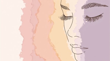 Naklejka premium Soft pastel gradient illustration featuring a minimal eye contour line on the left side, creating a serene and artistic visual effect