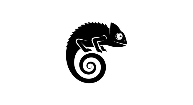 Black and White Chameleon Silhouette Illustration.