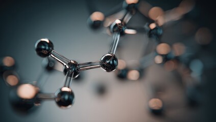 Abstract molecular structure with blurred background representing scientific research and innovation.