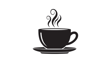 A steaming cup of coffee on a saucer, a simple illustration of a daily beverage, viewed from directly above on a plain white background