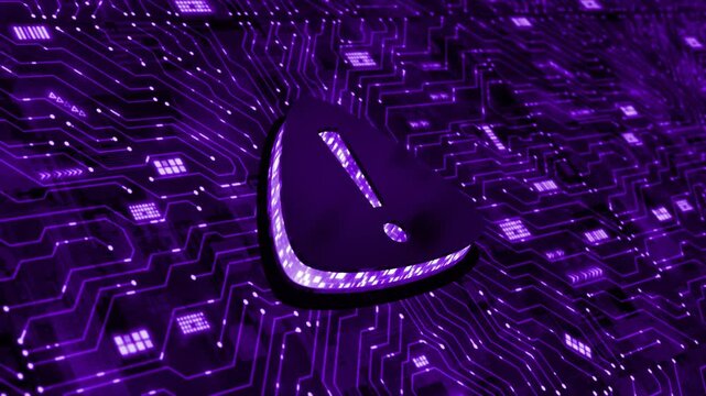 Purple color data protection microchip glowing data transfer cyber security 3d error sign hi tech design black technology background