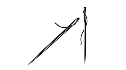 Two needles and thread depicted in a dark striking silhouette © Md