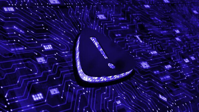 Blue color data protection microchip glowing data transfer cyber security 3d error sign hi tech design black technology background
