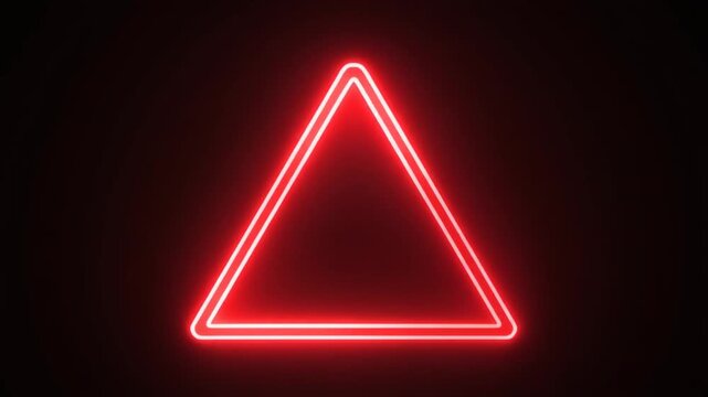Double Red Neon Triangle Outline Glowing Against a Dark Background light sign