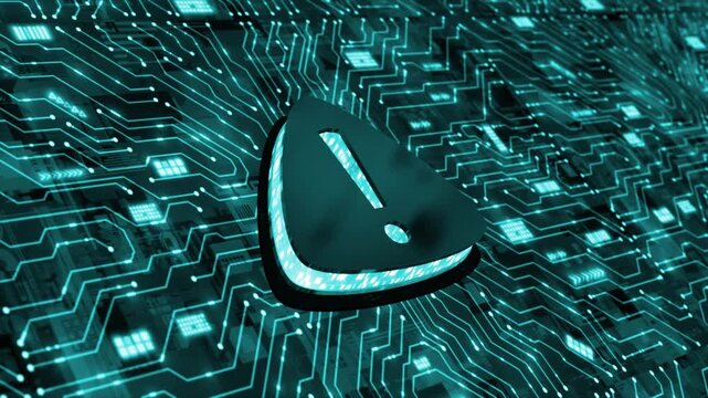 Cyan color data protection microchip glowing data transfer cyber security 3d error sign hi tech design black technology background