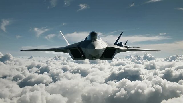Explore aerial views of modern fighter jets flying above the clouds during a flight training exercise in clear blue skies