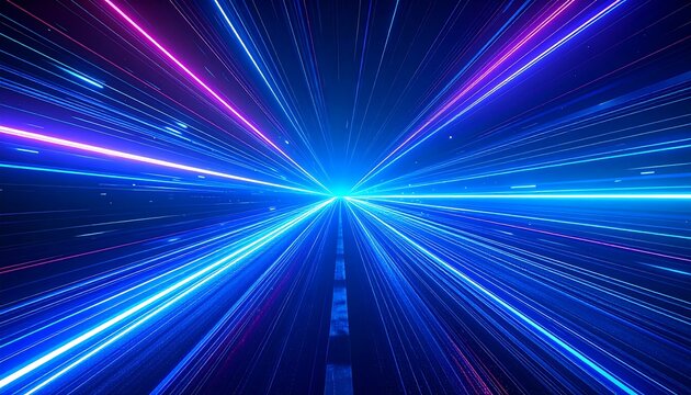 Bright blue and purple lines converging on a central focal point