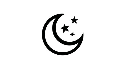 Obraz premium Minimalist Black Outline Icon of a Crescent Moon and Three Stars. Celestial Night Sky Symbol for Sleep, Dreams, and Astronomy.